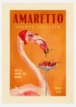 Amaretto Flamingo Art Deco Italian Cafe Travel Art Canvastavla (30x40 cm)