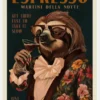 Art Deco Espresso Martini Drinking Sloth Canvastavla (30x40 cm)