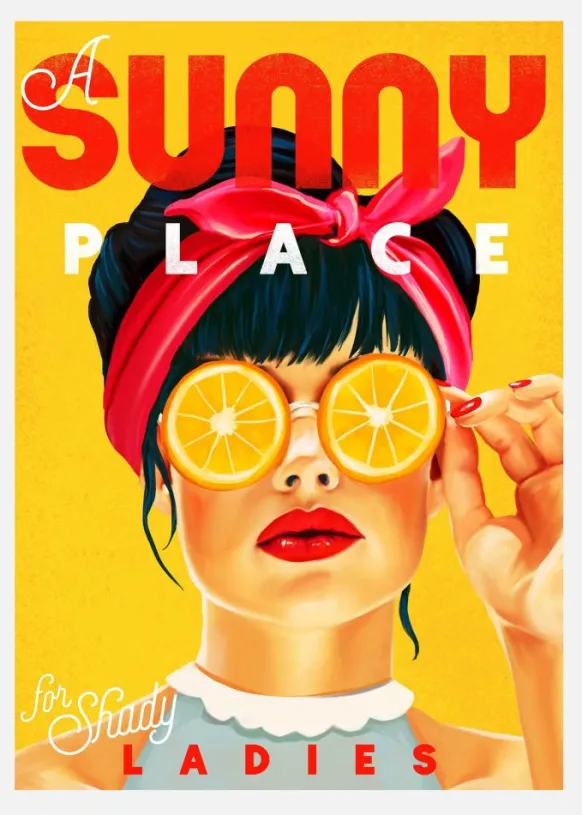 A Sunny Place For Shady Ladies Orange Pinup Art Canvastavla (30x40 cm)
