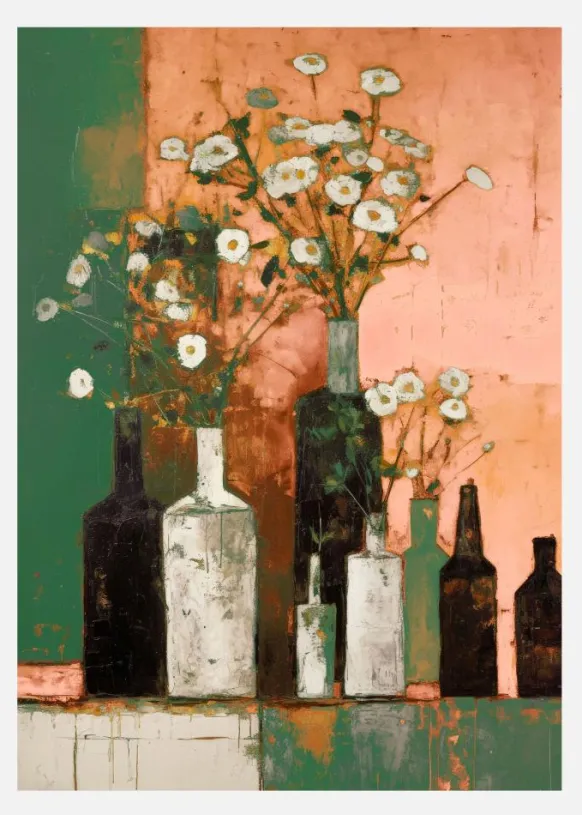 Bottles And Flowers Canvastavla (30x40 cm)