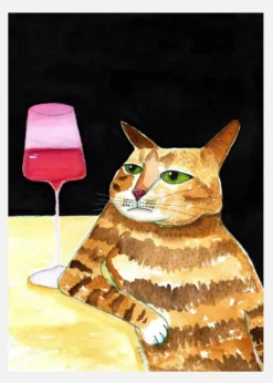 Cat Friday Night Drinks Wine Funny Cat Humour Canvastavla (30x40 cm)