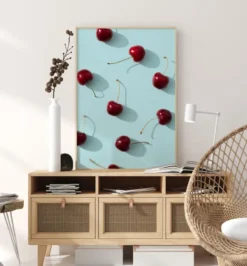 Cherries On Turquoise Poster (21x29.7 cm (A4))