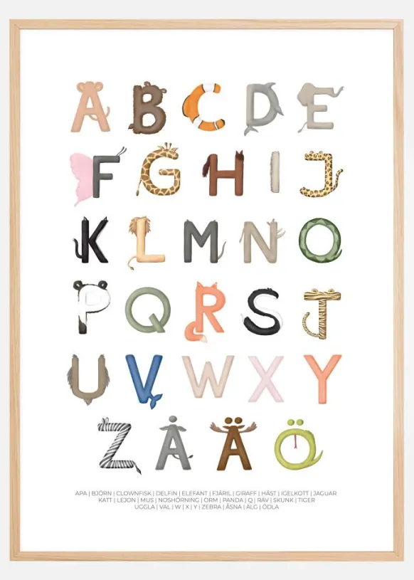 Djurbokstäver Poster (21x29.7 cm (A4))