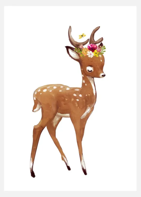Flower Deer Canvastavla (30x40 cm)