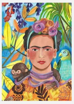 Frida And Her Parrots Canvastavla (30x40 cm)