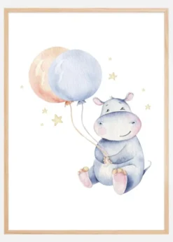 Hippo Balloon Poster (21x29.7 cm (A4))