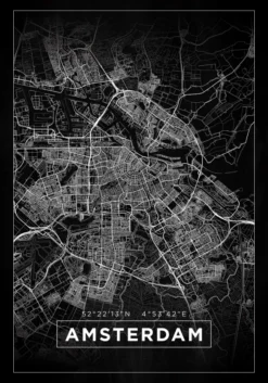 Karta - Amsterdam - Svart Poster (21x29.7 cm (A4))