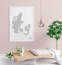 Karta - Danmark - Grå Poster (21x29.7 cm (A4))