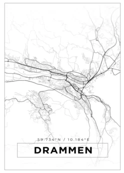 Karta - Drammen - Vit Poster (21x29.7 cm (A4))