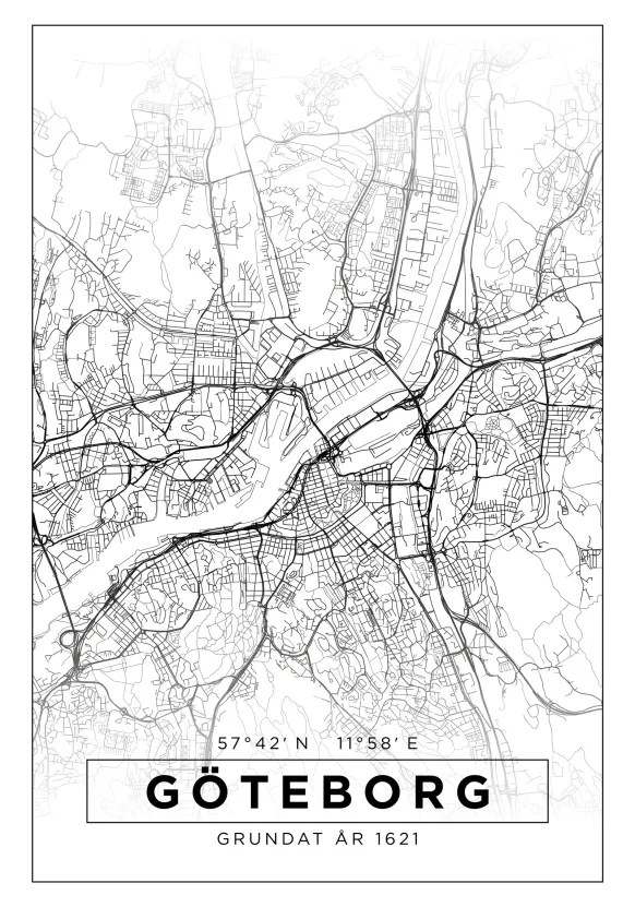 Karta - Göteborg - Vit Poster (21x29.7 cm (A4))