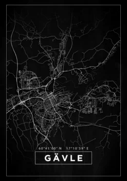 Karta - Gävle - Svart Poster (21x29.7 cm (A4))