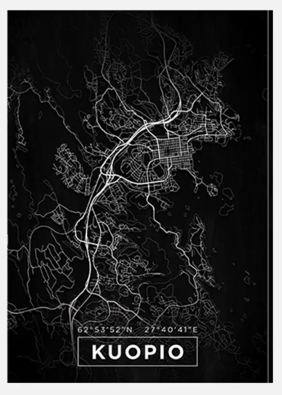 Karta - Kuopio - Svart Canvastavla (30x40 cm)