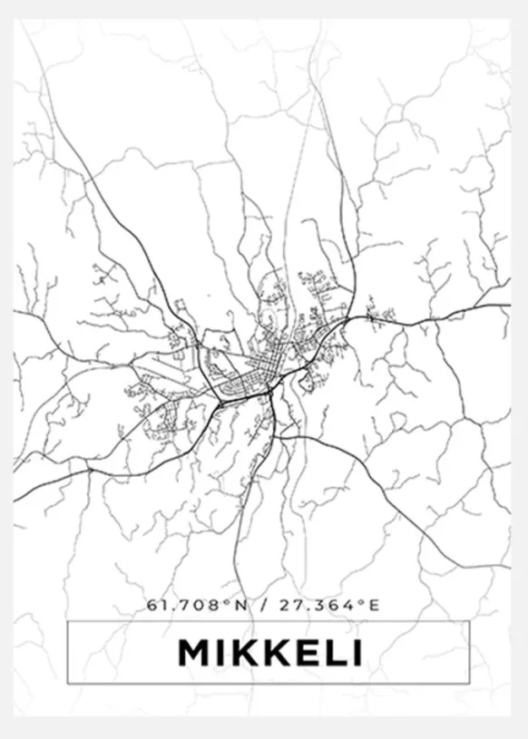 Karta - Mikkeli - Vit Canvastavla (30x40 cm)