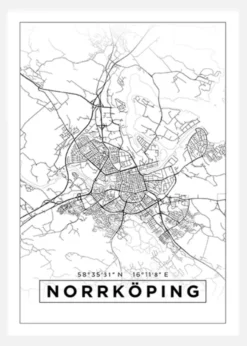 Karta - Norrköping - Vit Canvastavla (30x40 cm)