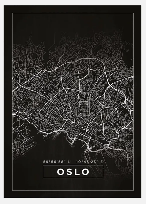 Karta - Oslo - Svart Canvastavla (30x40 cm)