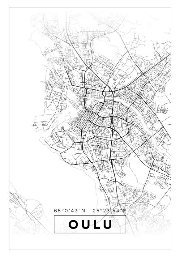 Karta - Oulu - Vit Poster (21x29.7 cm (A4))