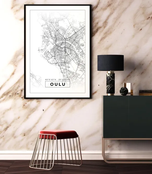Karta - Oulu - Vit Poster (21x29.7 cm (A4))
