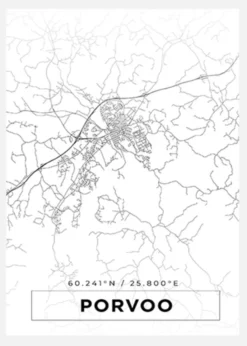 Karta - Porvoo - Vit Canvastavla (30x40 cm)