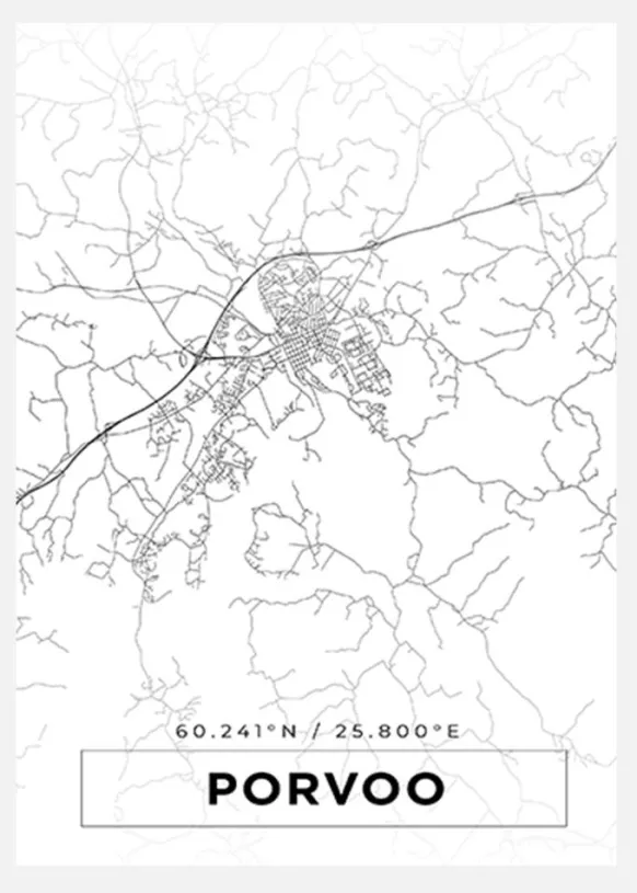 Karta - Porvoo - Vit Canvastavla (30x40 cm)
