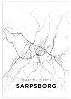 Karta - Sarpsborg - Vit Poster (21x29.7 cm (A4))