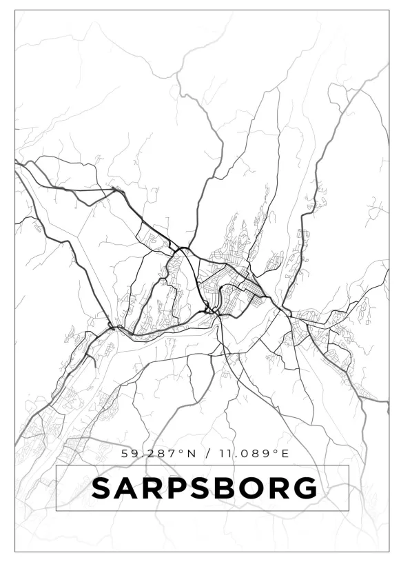 Karta - Sarpsborg - Vit Poster (21x29.7 cm (A4))