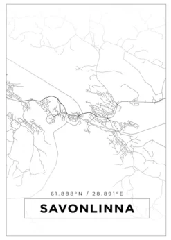 Karta - Savonlinna - Vit Poster (21x29.7 cm (A4))