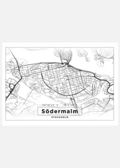 Karta - Södermalm - Vit Canvastavla (30x40 cm)