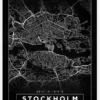 Karta - Stockholm - Svart Canvastavla (30x40 cm)