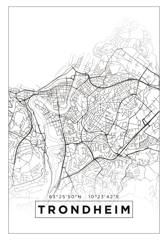 Karta - Trondheim - Vit Poster (21x29.7 cm (A4))