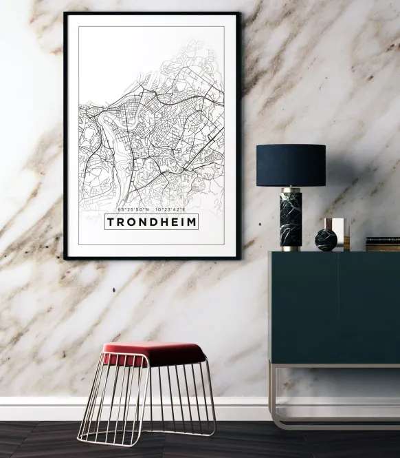 Karta - Trondheim - Vit Poster (21x29.7 cm (A4))