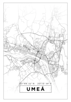 Karta - Umeå - Vit Poster (21x29.7 cm (A4))
