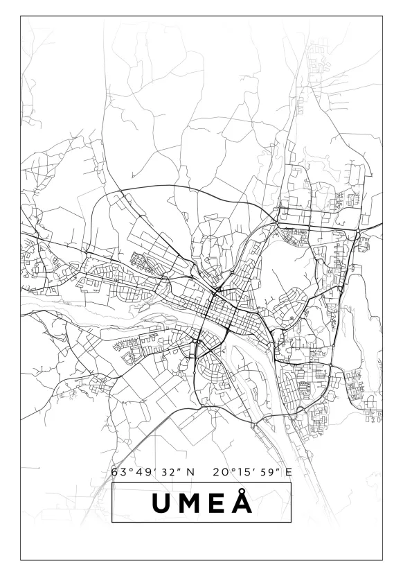 Karta - Umeå - Vit Poster (21x29.7 cm (A4))