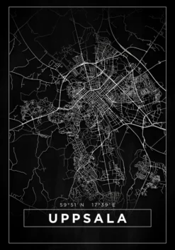 Karta - Uppsala - Svart Poster (21x29.7 cm (A4))