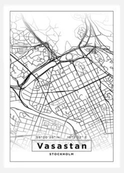 Karta - Vasastan - Vit Canvastavla (30x40 cm)