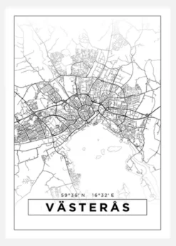 Karta - Västerås - Vit Canvastavla (30x40 cm)