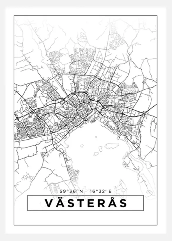 Karta - Västerås - Vit Canvastavla (30x40 cm)