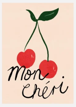 Mon Cheri Cherry Typography Canvastavla (30x40 cm)