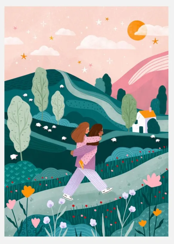 Mummy Daughter Countryside Walk Canvastavla (30x40 cm)