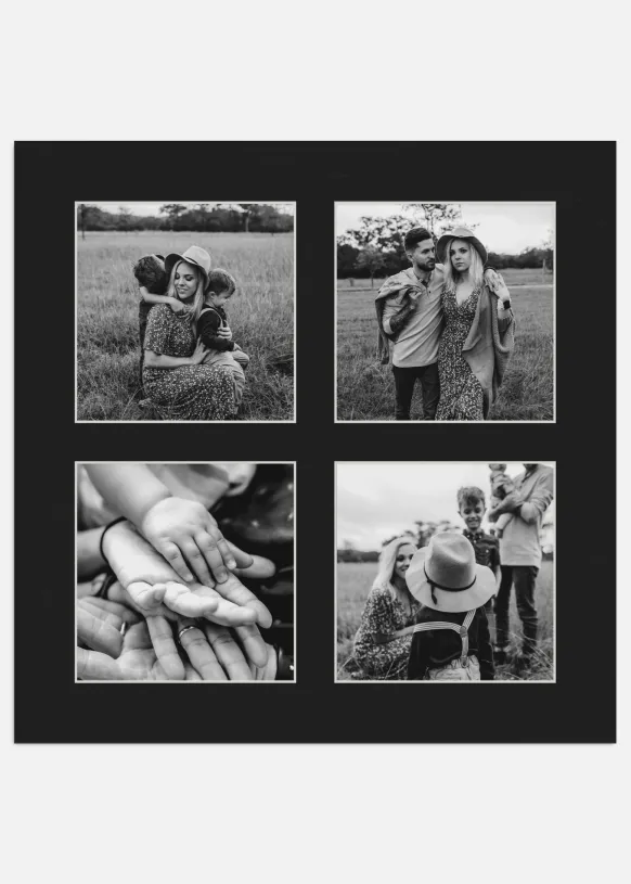 Passepartout Svart 25x25 cm - Collage 4 Bilder (9x9 cm)