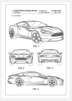 Patent Print - Aston Martin - White Canvastavla (30x40 cm)