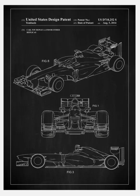 Patent Print - Formula 1 Racing Car - Black Canvastavla (30x40 cm)