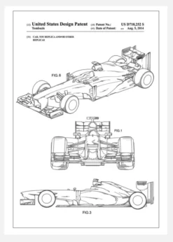 Patent Print - Formula 1 Racing Car - White Canvastavla (30x40 cm)