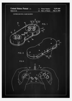 Patent Print - Game Controller I - Black Canvastavla (30x40 cm)