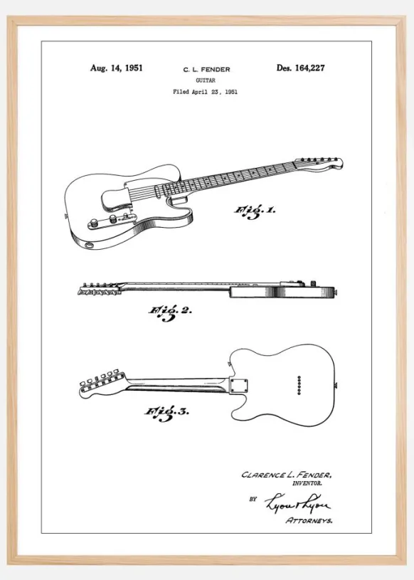 Patent Print - Guitar - White Poster (21x29.7 cm (A4))