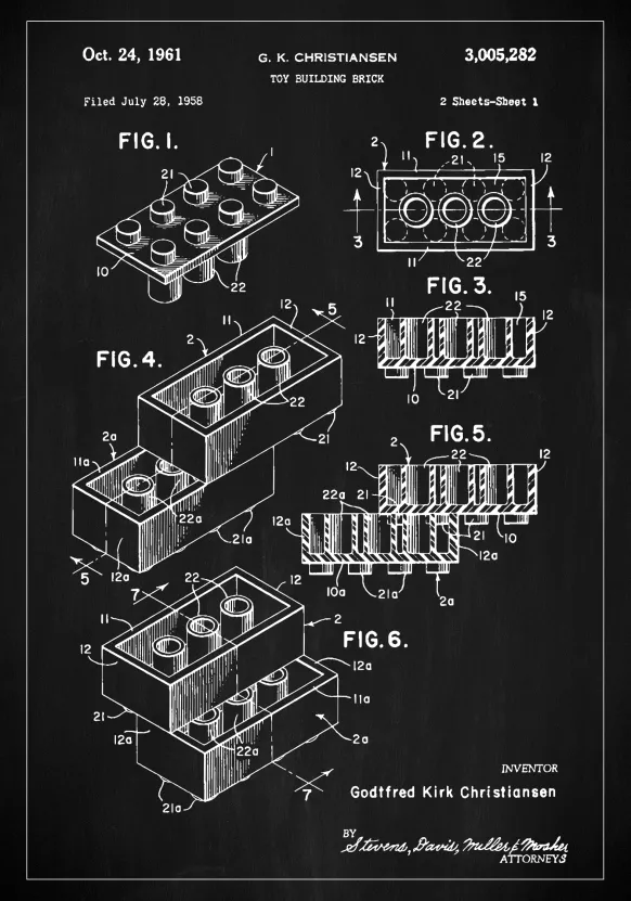Patent Print - Lego Block I - Black Poster (21x29.7 cm (A4))