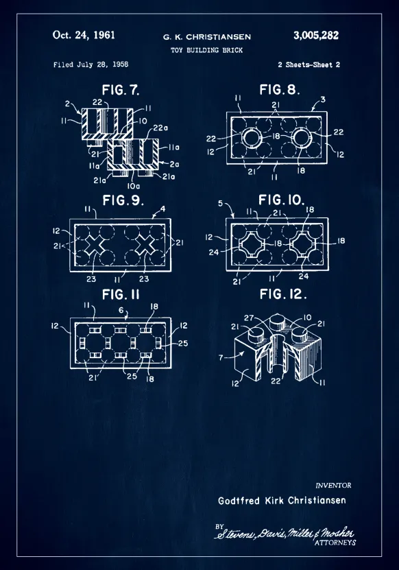 Patent Print - Lego Block II - Blue Poster (21x29.7 cm (A4))