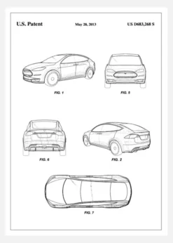 Patent Print - Tesla - White Canvastavla (30x40 cm)