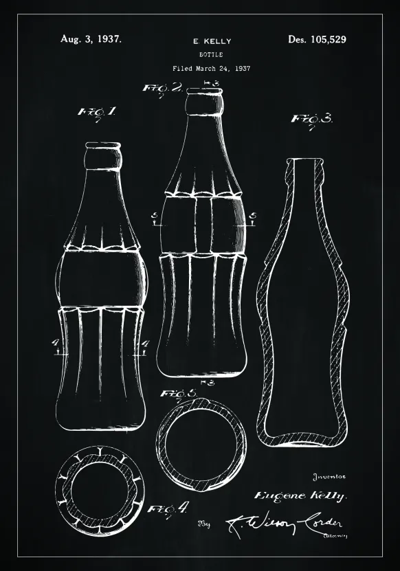 Patentritning - Coca Cola-flaska - Svart Poster (21x29.7 cm (A4))