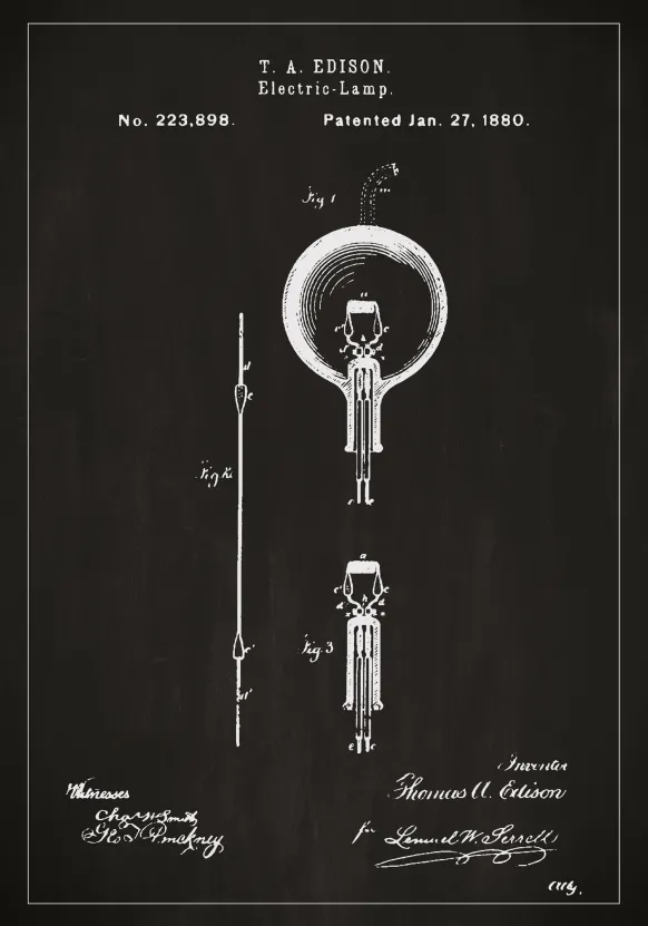 Patentritning - Glödlampa B - Svart Poster (21x29.7 cm (A4))