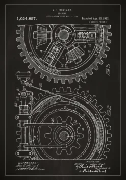 Patentritning - Kugghjul - Svart Poster (21x29.7 cm (A4))